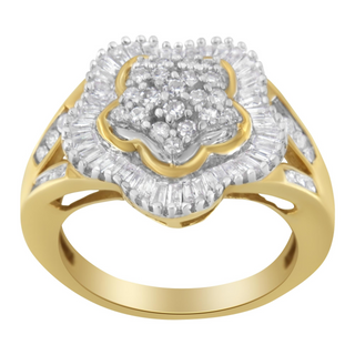 10KT Yellow Gold Round and Baguette Cut Diamond Ballerina Ring (1 cttw, I-J Color, SI1-SI2 Clarity)