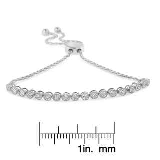 .925 Sterling Silver Miracle-Set Diamond Accented 6”-9” Adjustable Beaded Tennis Bolo Bracelet (H-I Color, I2-I3 Clarity)