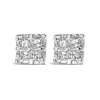 10k Yellow Gold Princess Diamond Quad Stud Earrings (1/4 cttw, J-K Color, I2-I3 Clarity)