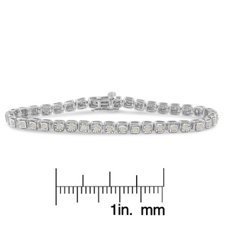 .925 Sterling Silver 1.0 Cttw Diamond Miracle-Set Square Milgrain 7" Link Tennis Bracelet (I-J Color, I3 Clarity)