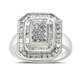 .925 Sterling Silver Round & Baguette Diamond Ring (1 Cttw, I-J Color, I2-I3 Clarity)