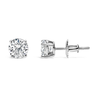 .925 Sterling Silver Round Brilliant Cut Lab Grown Diamond 4-Prong Classic Solitaire Stud Earrings