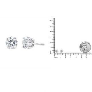 .925 Sterling Silver Round Brilliant Cut Lab Grown Diamond 4-Prong Classic Solitaire Stud Earrings