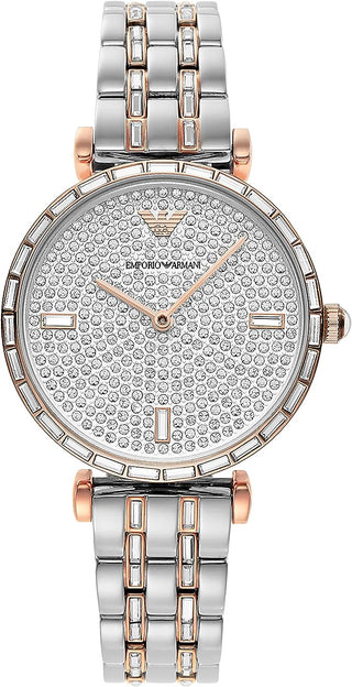 Emporio Armani Elegant Two-Tone Crystal Pave Watch Silver Steel Quartz Watch