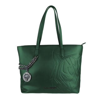 Plein Sport Eco-Chic Dark Green Shoulder Bag with Chain Detail