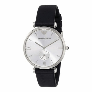 Emporio Armani Retro Silver Dial Black Leather Strap Men's Watch AR1674