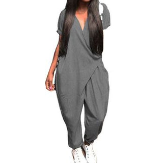 Summer Fashion Women's loose V-neck cross jumpsuit